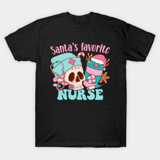 Santa's Favorite Nurse Xmas Funny Cute Skeleton T-Shirt